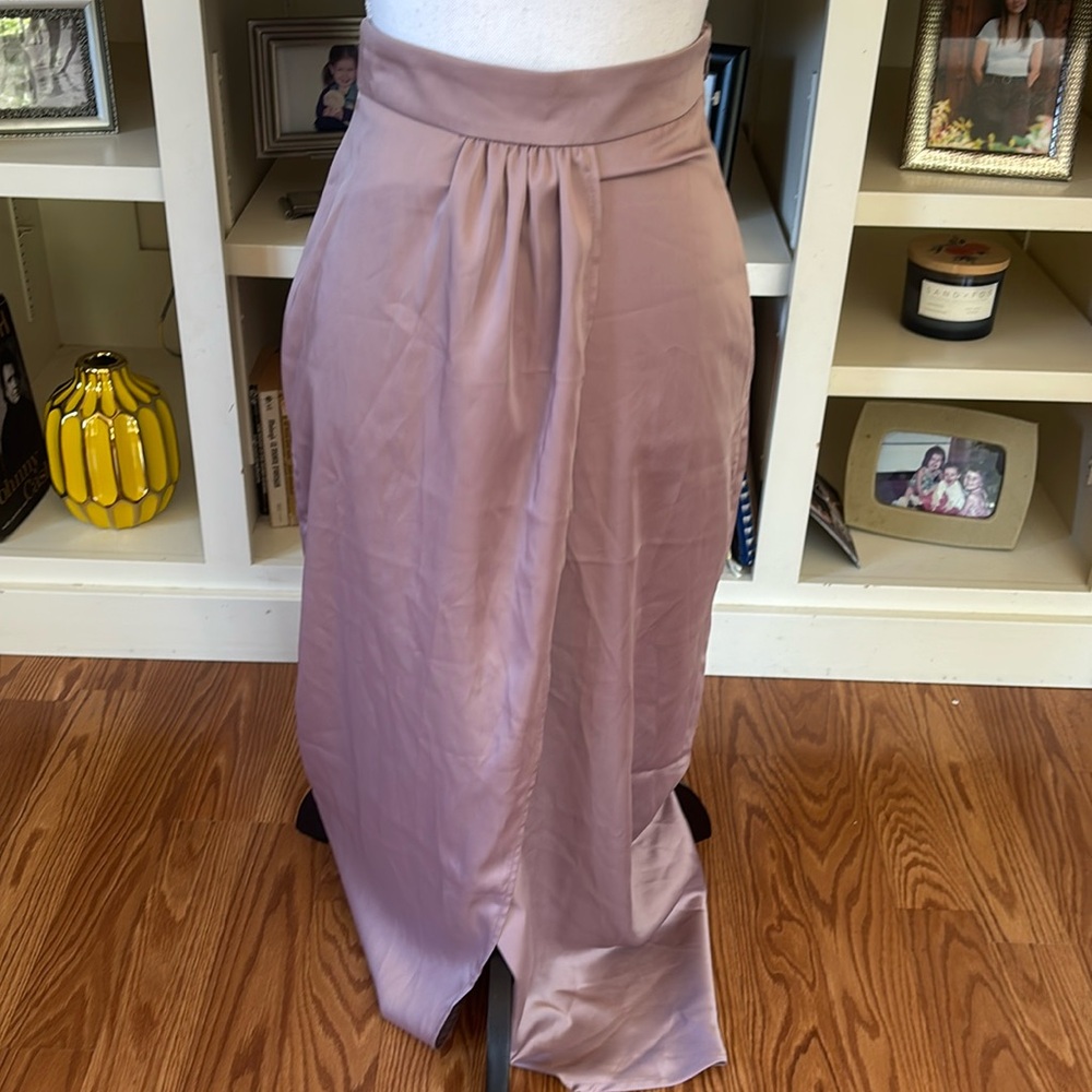 NEW Flounce London Satin Wrap Maxi Skirt w/Slit in Heather Rose Pink Size U.S. 4